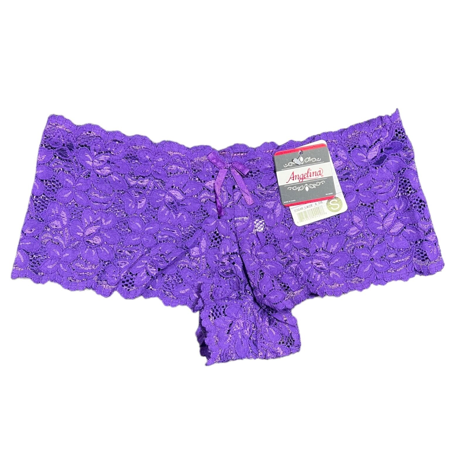Angelina Womens Panties Underwear Lace Cheeky Boyshort Purple Small 0 2