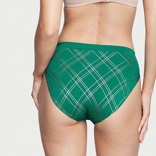 M Green Plaid SHINE SEAMLESS NOSHOW Victorias Secret HighLeg Waist Brief Panty