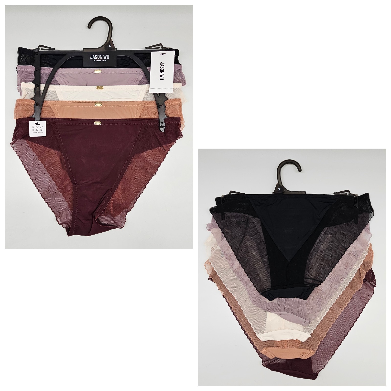 JASON WU 5 Pack Nylon Lace Bikini Panties Women’s S M XL Black Cream Beige Wine