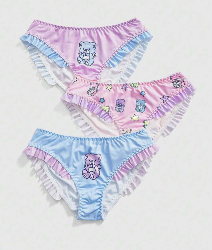Women’s Kawaii ABDL Teddy Bear Sissy DDLG Bikini Panties – Pack of 3