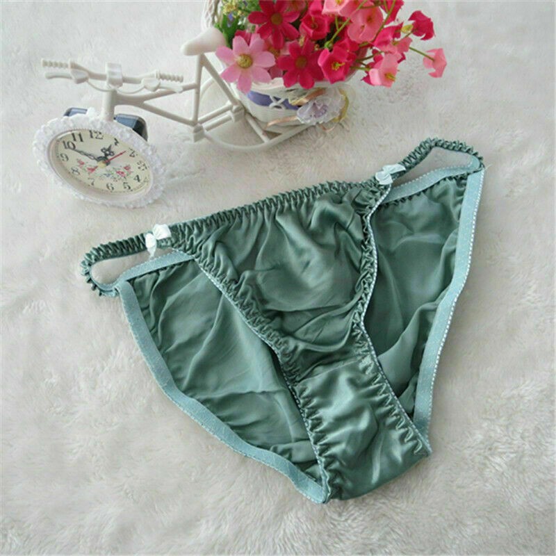 Womens 100% Silk Bow Deco Cute Bikinis T-pants Thongs G-string Underwear M L XL