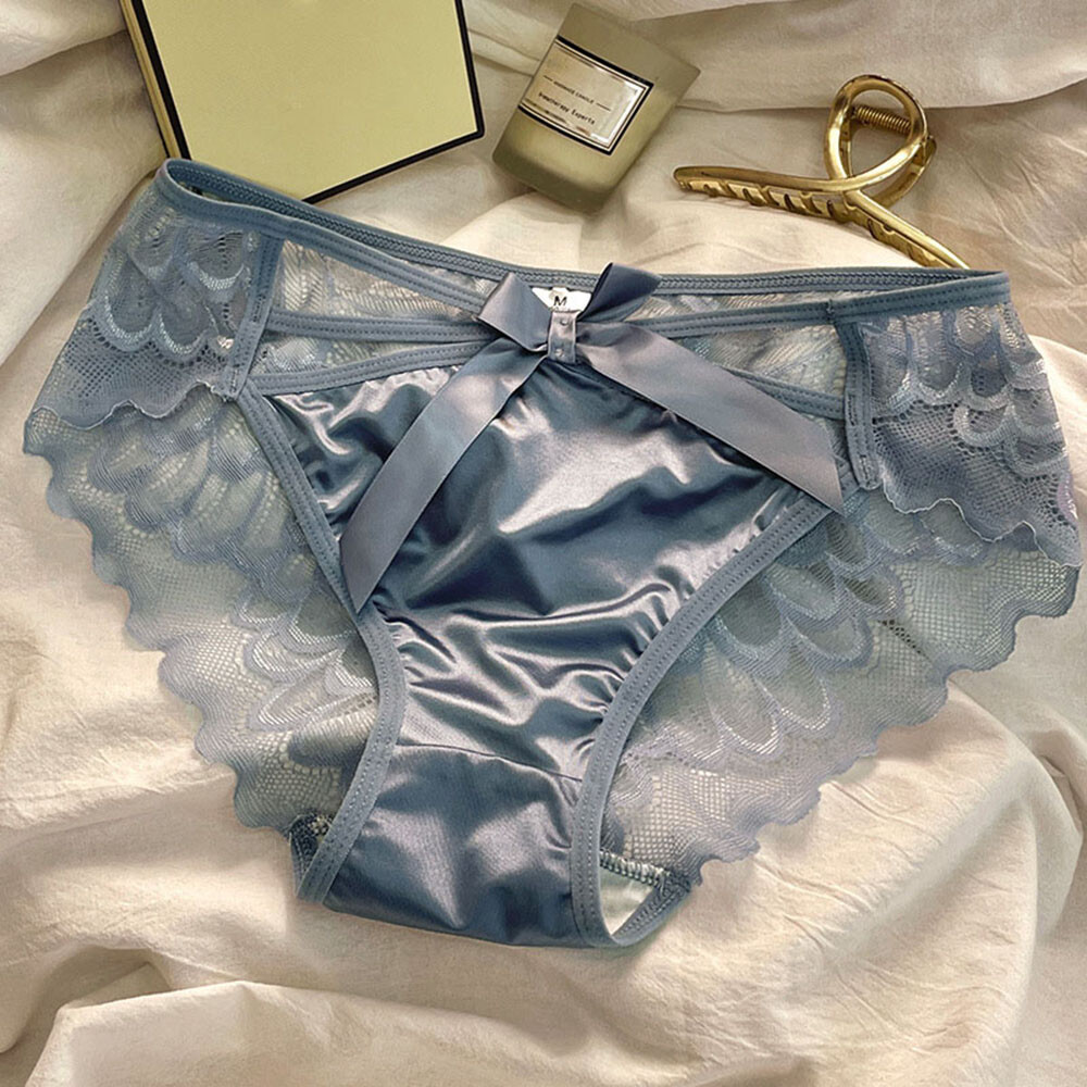 Women Ice Silk Antibacterial Underpants Satin Ruffle Panties Breathable Seamless