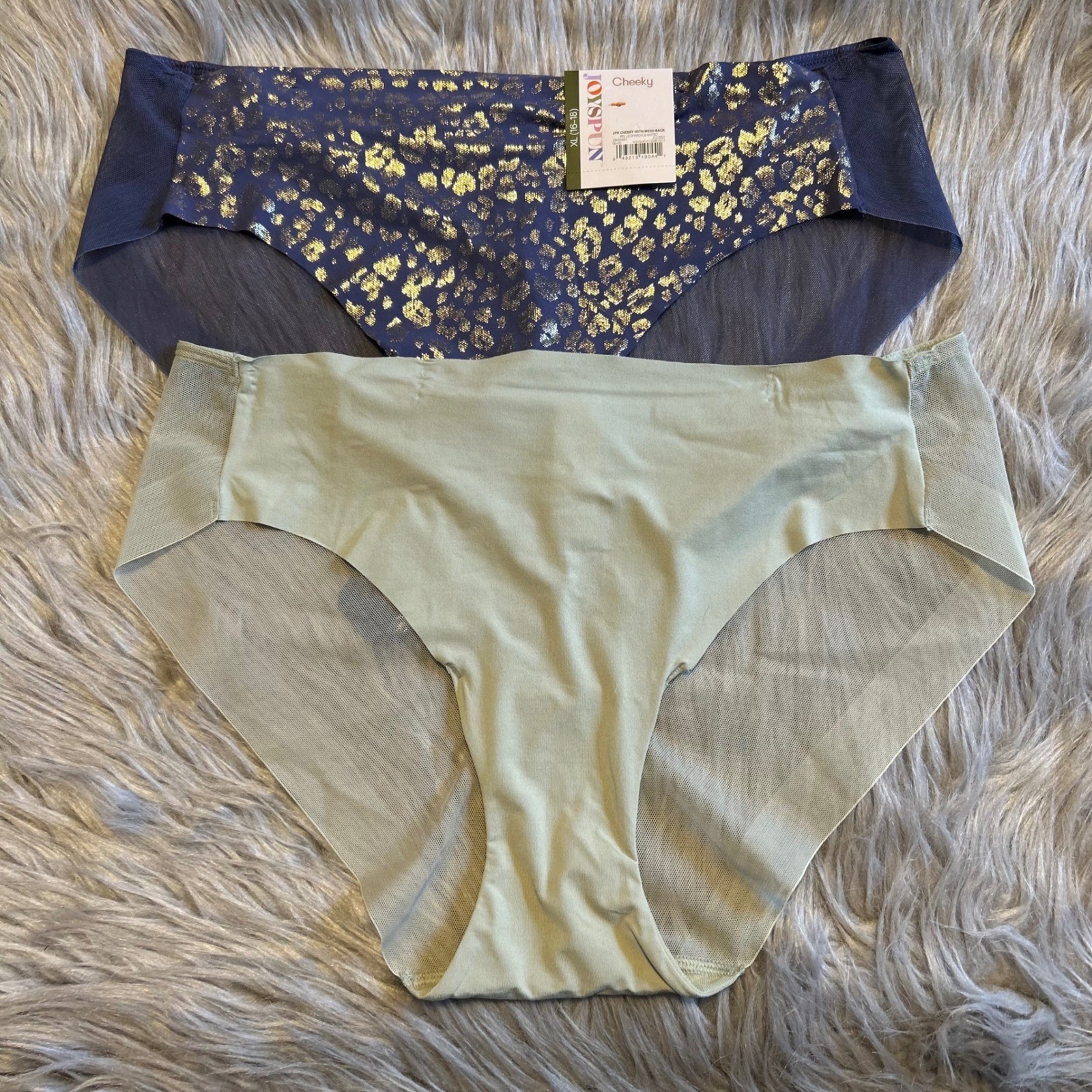 Joyspun Cheeky Underwear Womens Size XL (16-18) Green & Leopard Blue Panties
