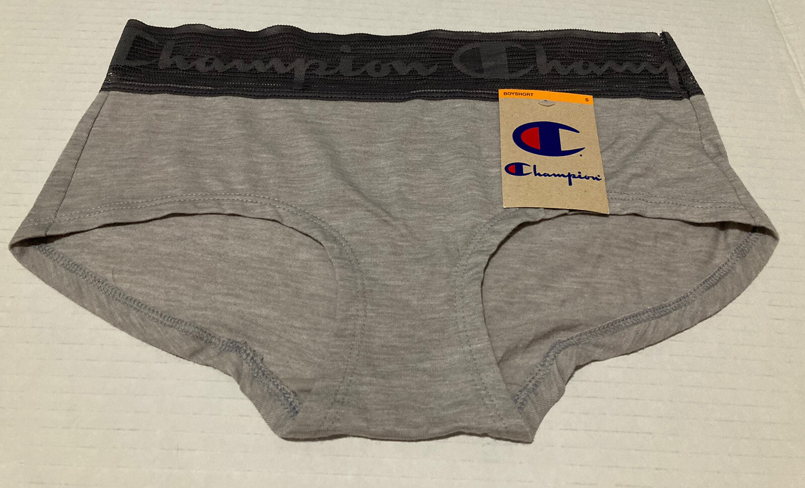 NWT Champion Wide Lace Logo Waistband Grey S BoyShort Panty SR$14