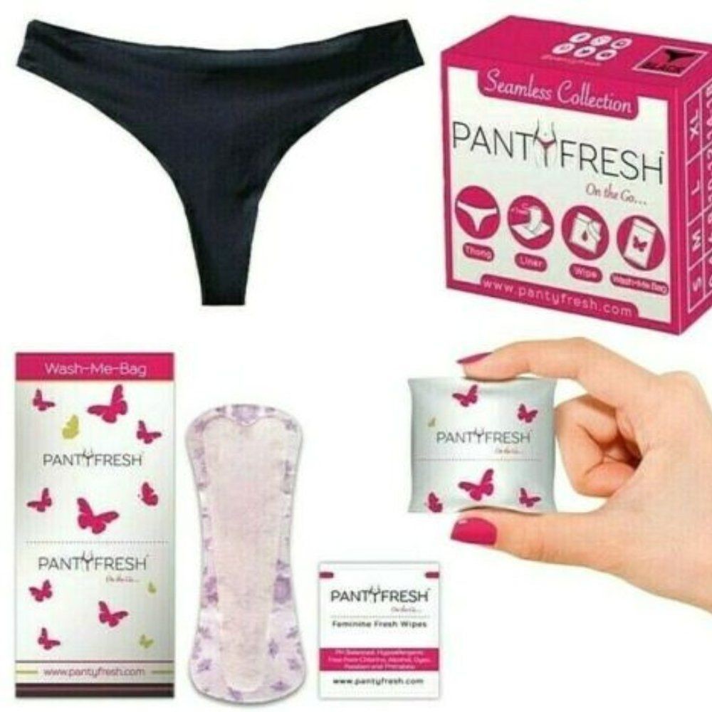 BOGO Panty Fresh Emergency Thong Underwear Kit Seamless Black and Nude S NEW