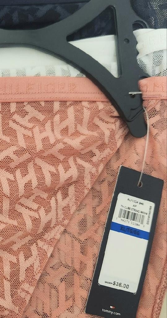 NWT 3 Tommy Hilfiger STRING Bikini underwear Panties XL Mesh LOGO design $36