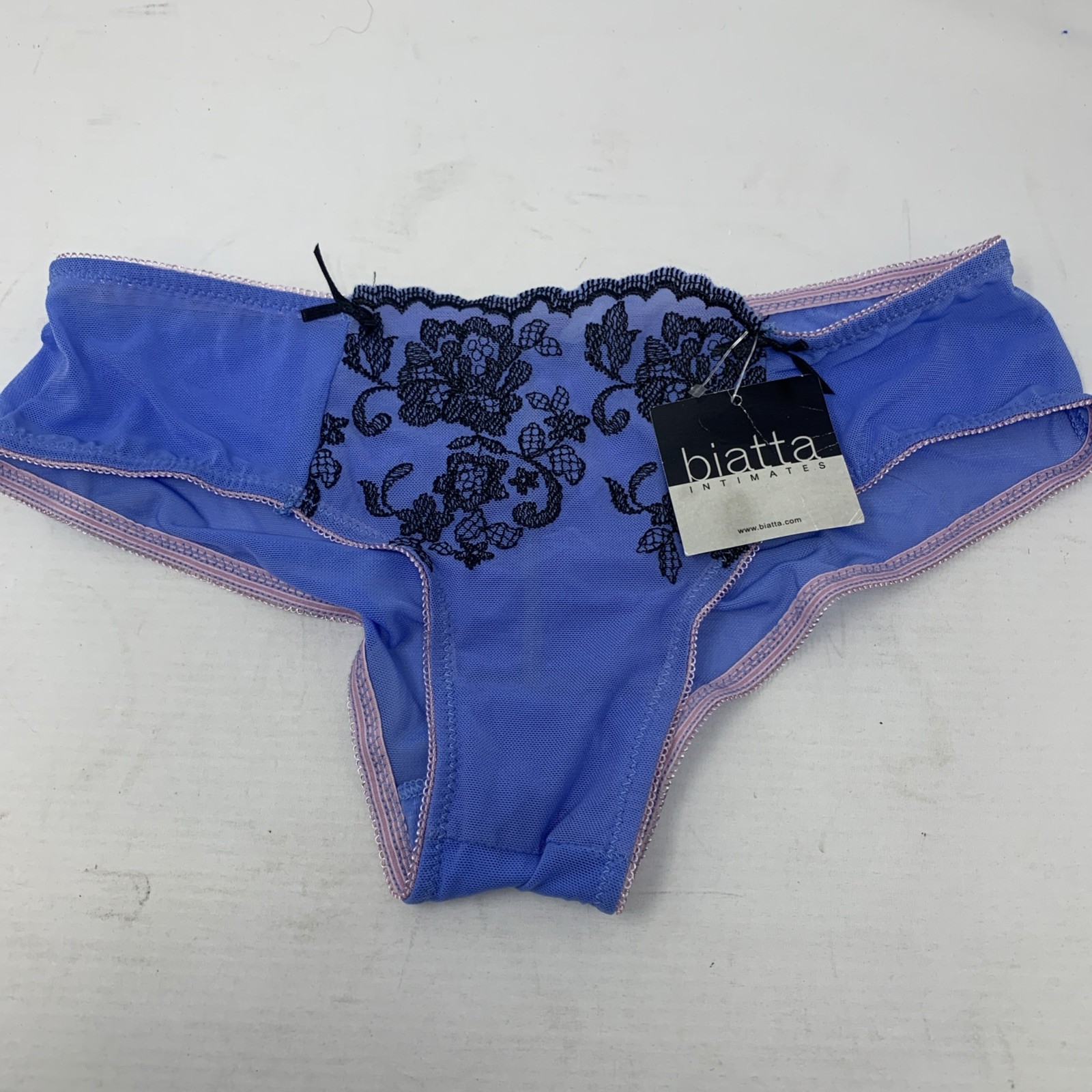 Biatta Intimates NEW Baby Blue Luxurious Sheer Lace Soft Modal Thongs Small