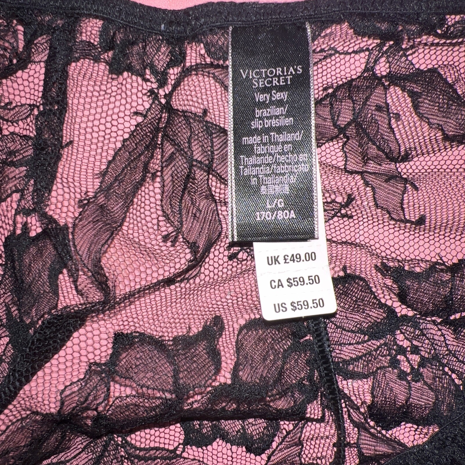 Victoria’s Secret L Panty Brazilian Slip BLACK LACE floral VERY SEXY