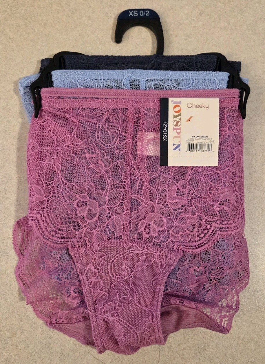 Joyspun Women’s XS 0-2 Cheeky Panties 3 PACK Scalloped Lace #10726