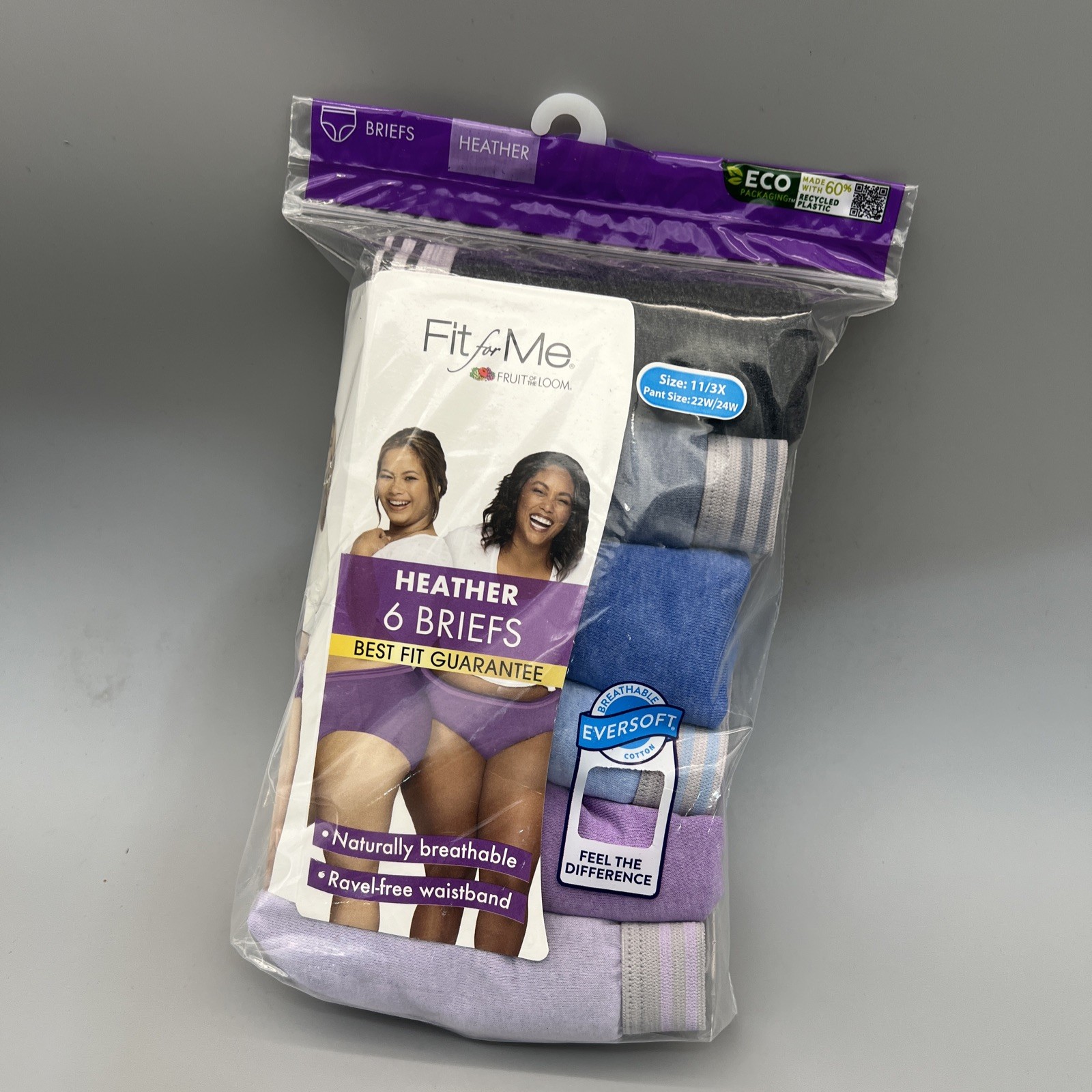 Fruit of the Loom Heather Briefs Womens Plus Size 11/3X Fit For Me 6 Pack New