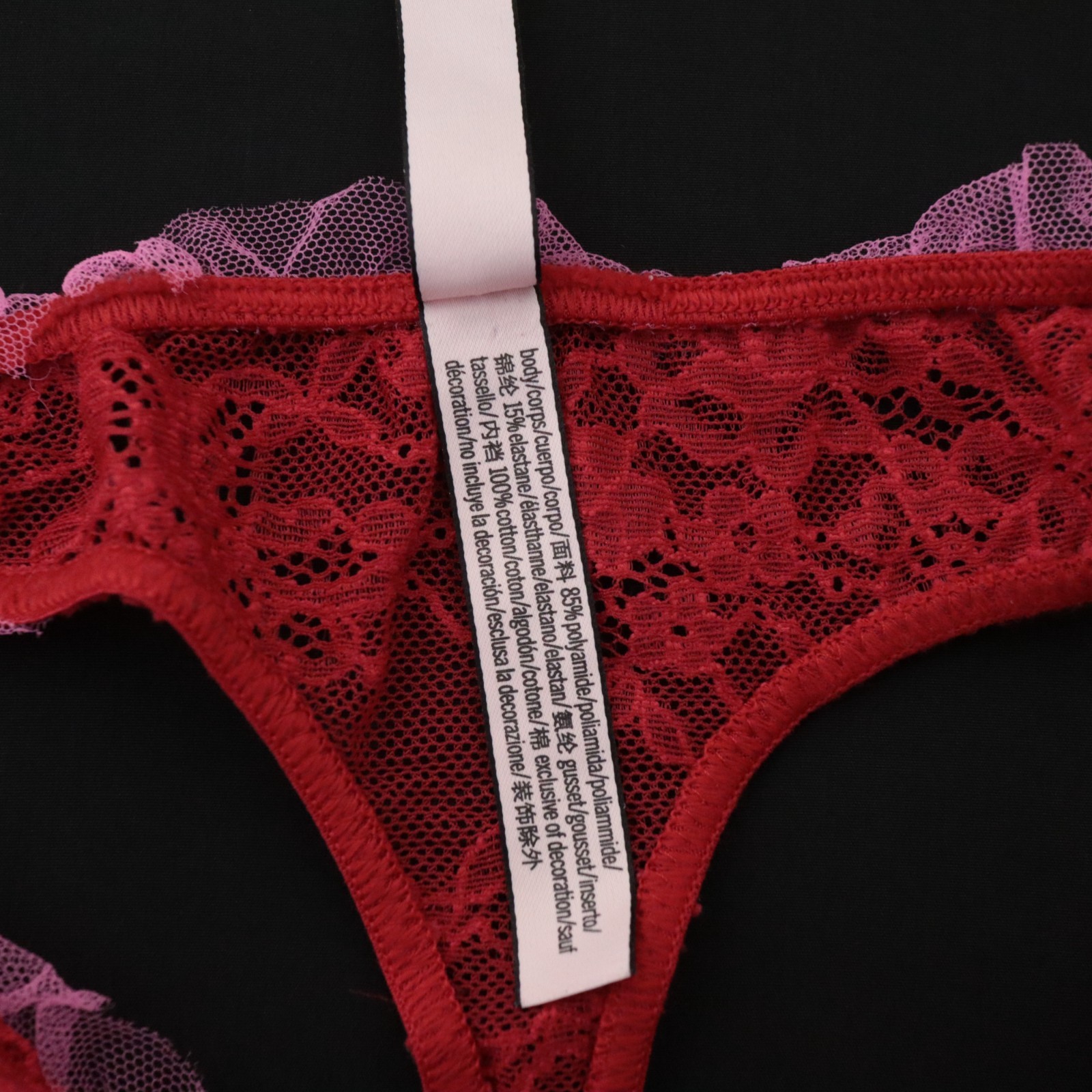 NEW Victoria’s Secret VTG 2020 Lace Ruffle Frilly Heart Thong Panties MEDIUM