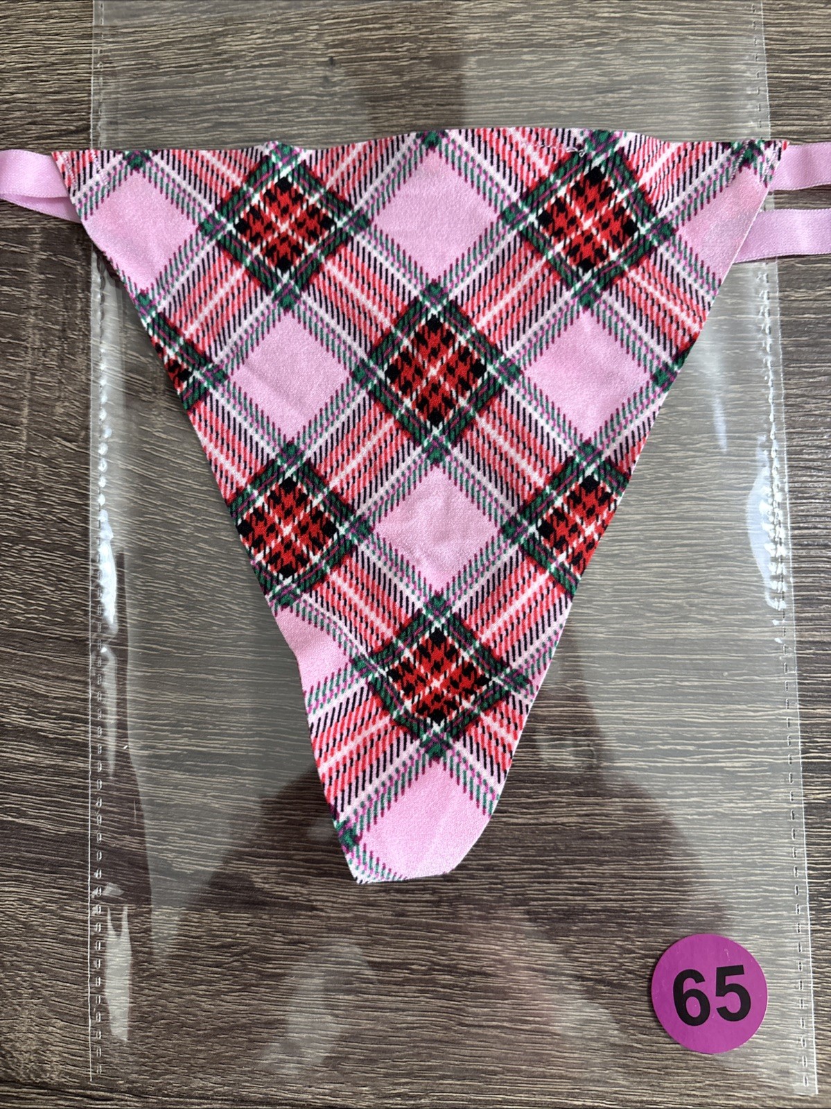 Pink By Victoria’s Secret, Small Pink Plaid No-Show V String Panties