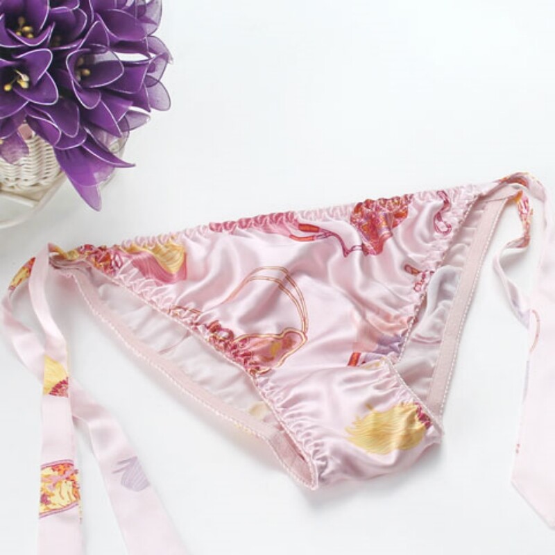 Womens 100% Silk Low-Rise Bikinis Underwear Knickers Cute Brief Side Tie Panties