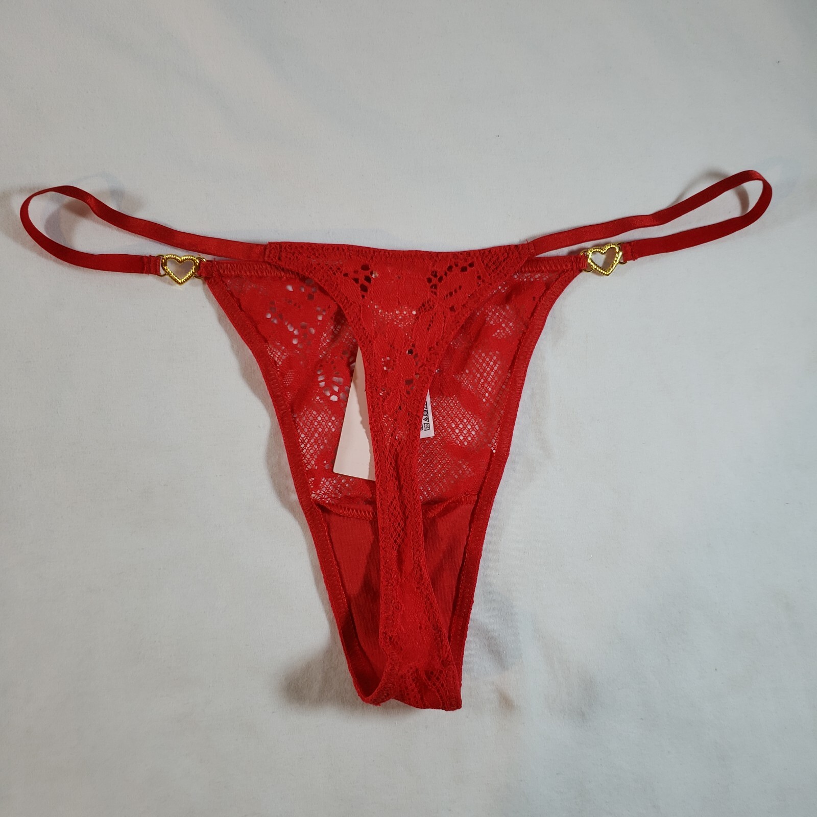 Victoria’s Secret Medium Dream Angels Lace Rhinestone Heart Hardware Thong Red