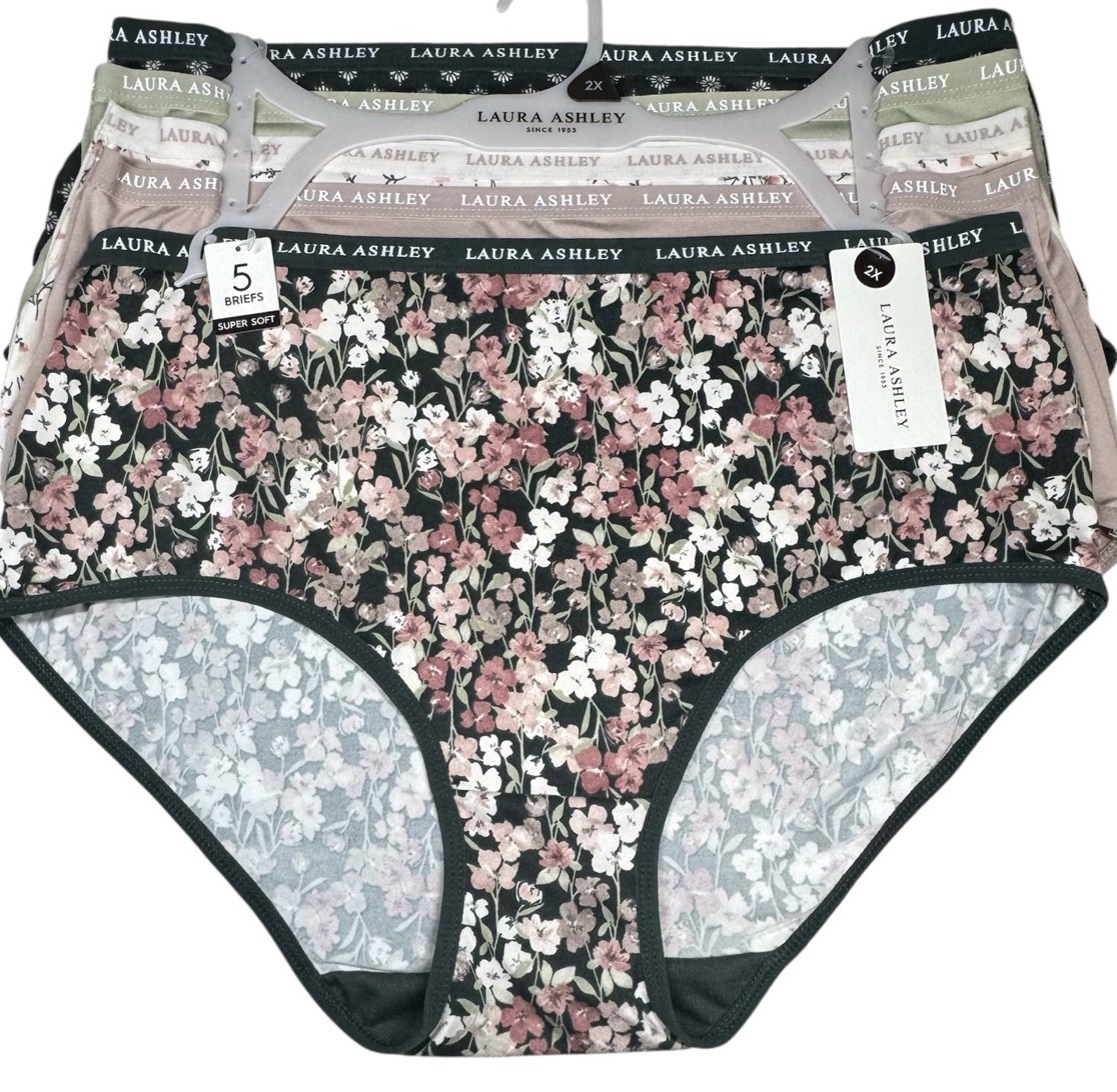 LAURA ASHLEY Womens 5-Pack Brief SUPER SOFT Underwear Panties Polyester Blend 2X