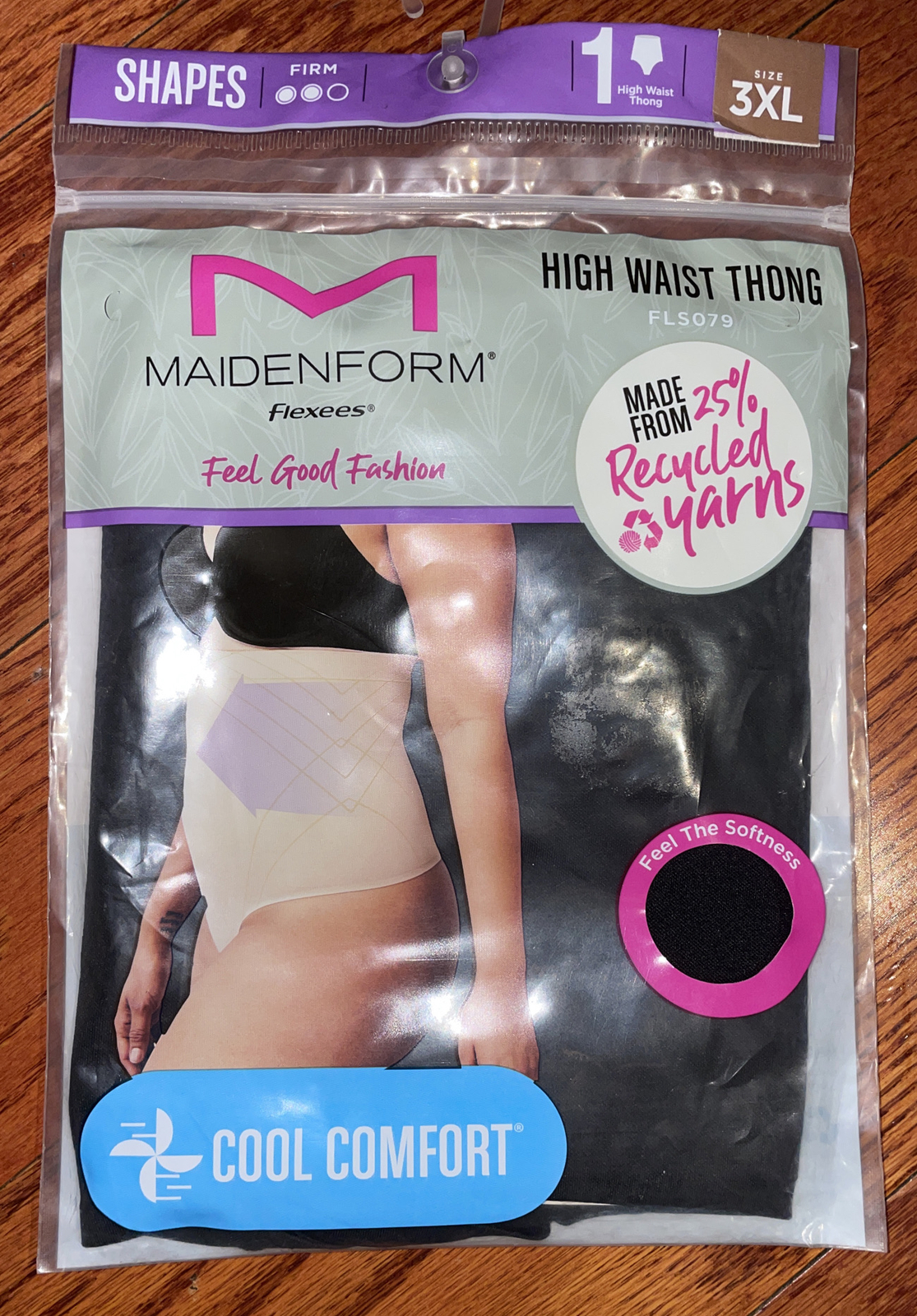 Womens Thong Panty Maidenform Flexees Black Firm High Waist Size 3XL