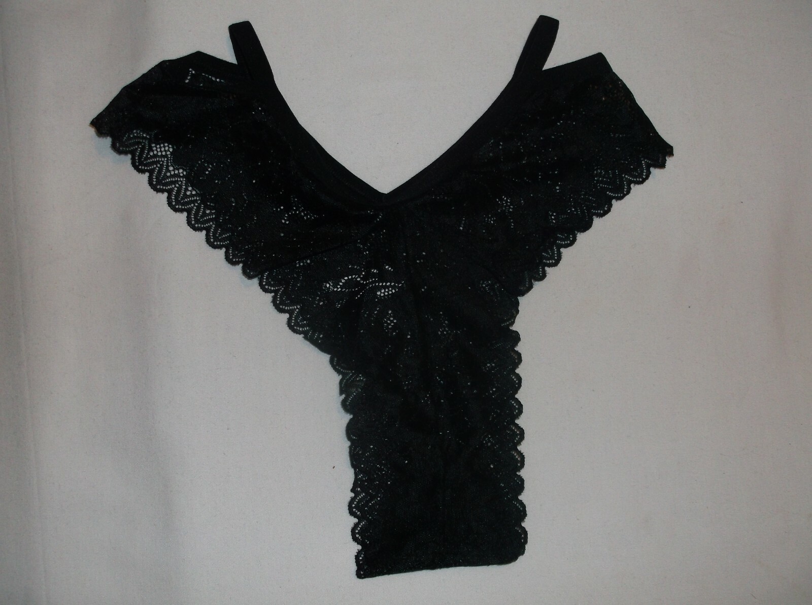 Shein sheer lace high-leg cut w/side cutouts thong panties S black nip 80’s sexy