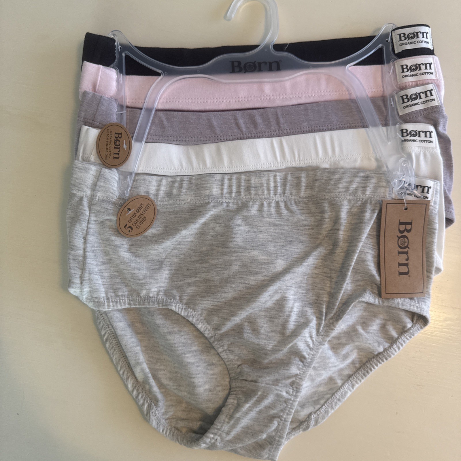 Born ~ Womens Cotton Briefs Panties 5 pack Organic Cotton ~ Pink, Black, White