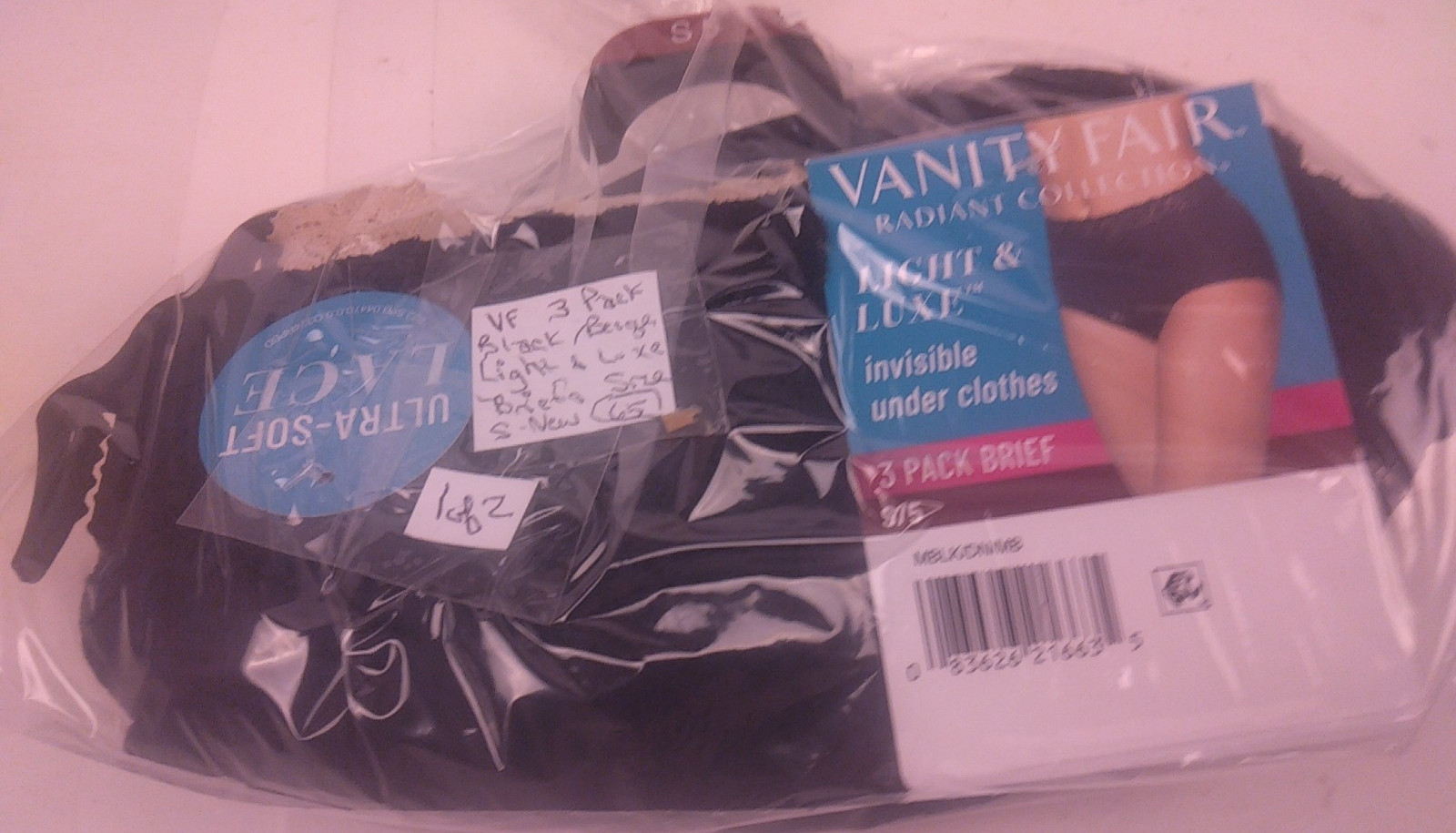 Vanity Fair 3 Pack Black/Beige Light & Luxe Briefs Size S/5 – New (65)