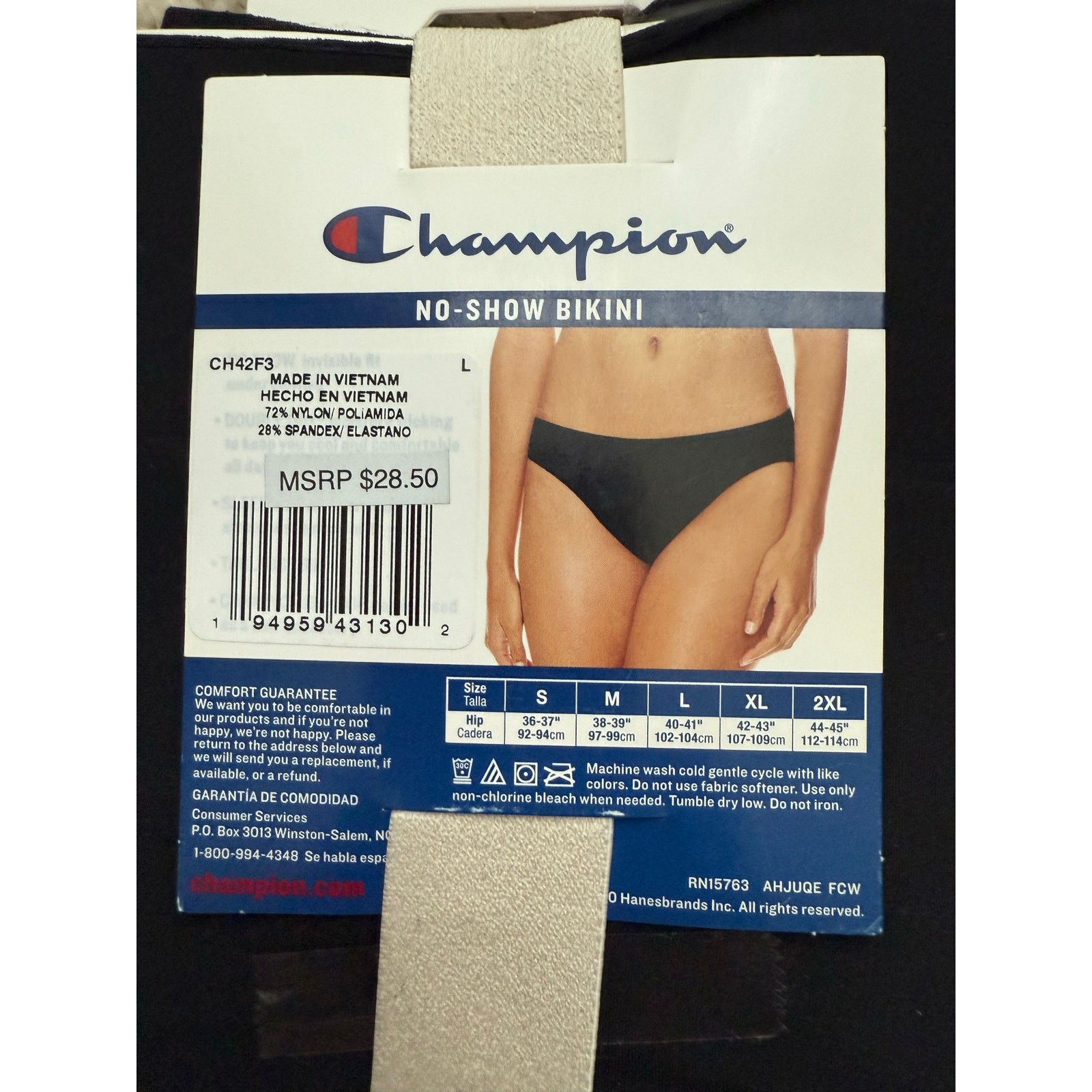 Champion Women’s No-Show Bikini Underwear Black Size L Seamless Stretch