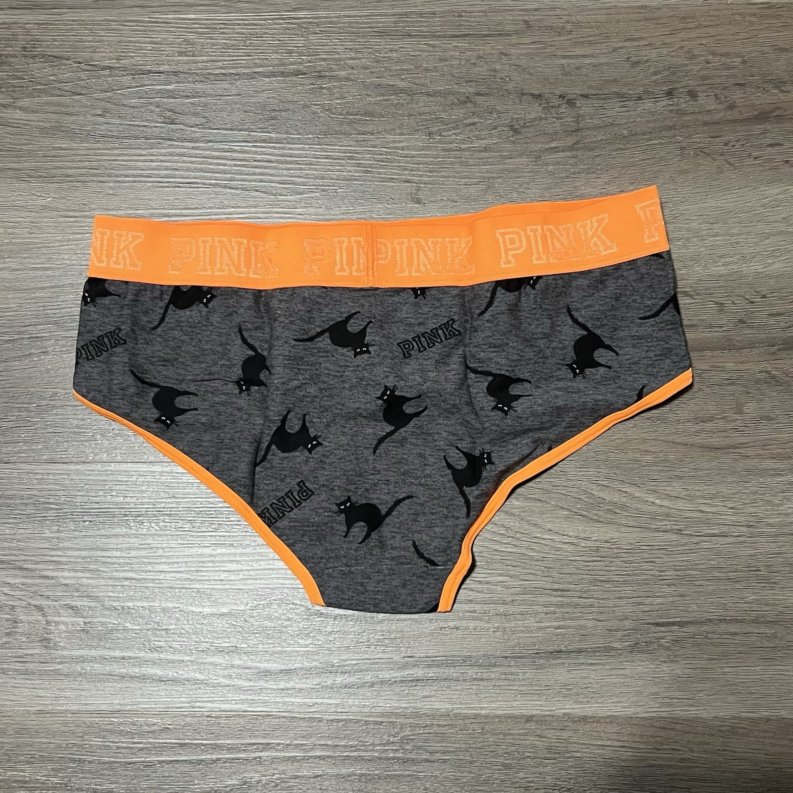 Pink Victoria Secret Large Panties Underwear Orange Black Cat Print Novelty NWOT