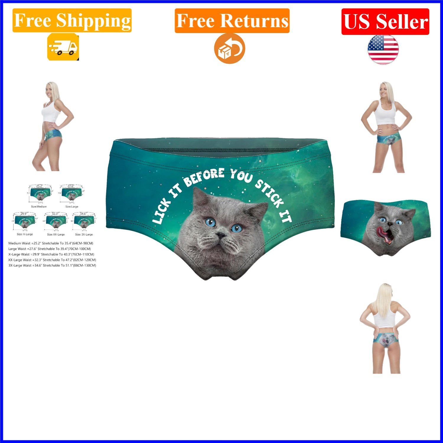 Women’s Animal Print 3D Printed Low-Rise Underpants, Medium, Lick It Stick It
