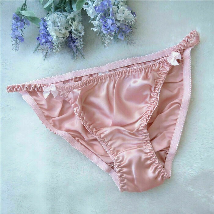 Womens 100% Silk Bow Deco Cute Bikinis T-pants Thongs G-string Underwear M L XL