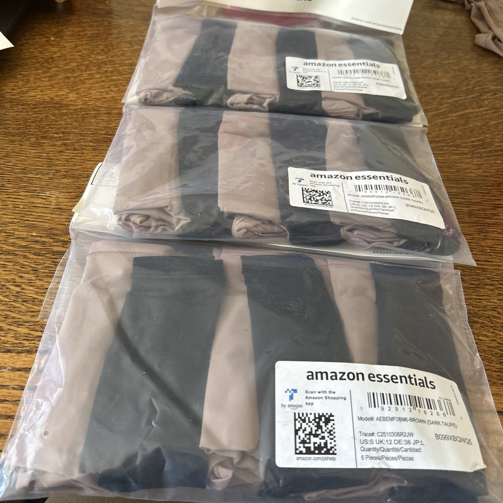 3 x Packs Of 6 Ladies Hipster Pants Knickers Taupe &Black Size Uk 12 Soft Touch