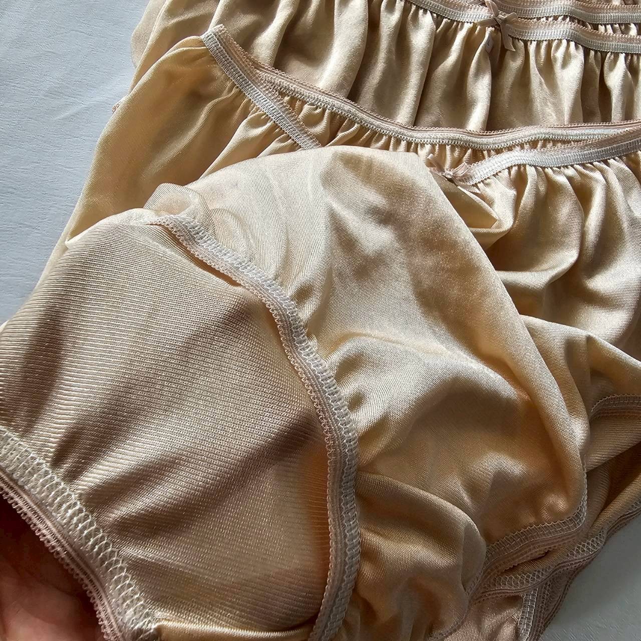 6 Beige Bikini Nylon Panties Underwear Woman Mid-Waist Soft Briefs Hip 34″-38″L