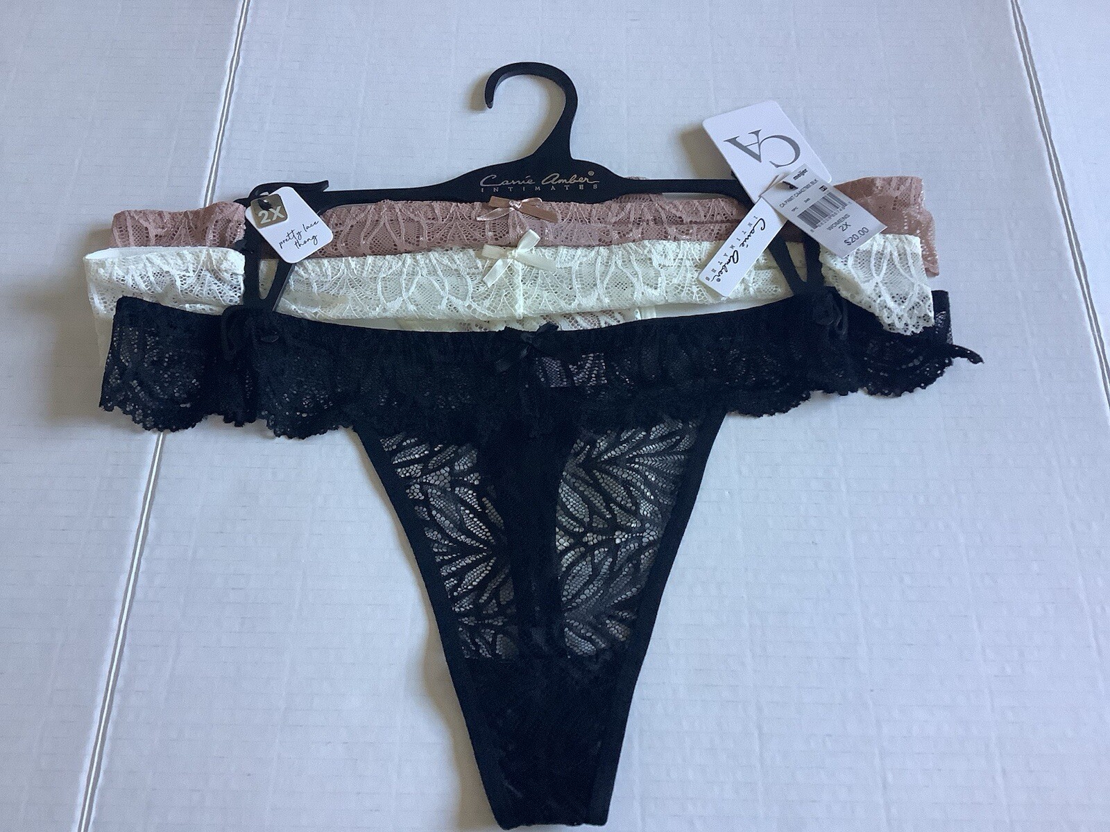 Carrie Amber Intimates Lace Thong 3 Pack Size 2X Black, White, Beige NWT
