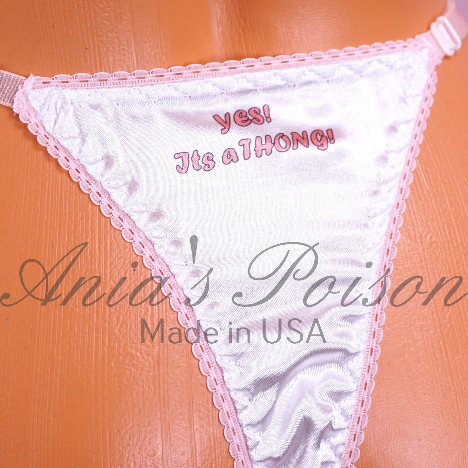 SATIN Humiliation T back Sissy Whale Tail thongs Peekaboo text! Custom available