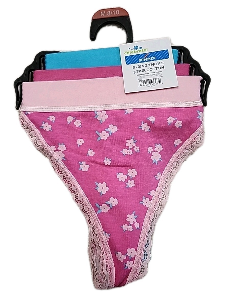 NWT Way To Celebrate Women’s 3-Pair Cotton Thong Panties Medium Multicolor