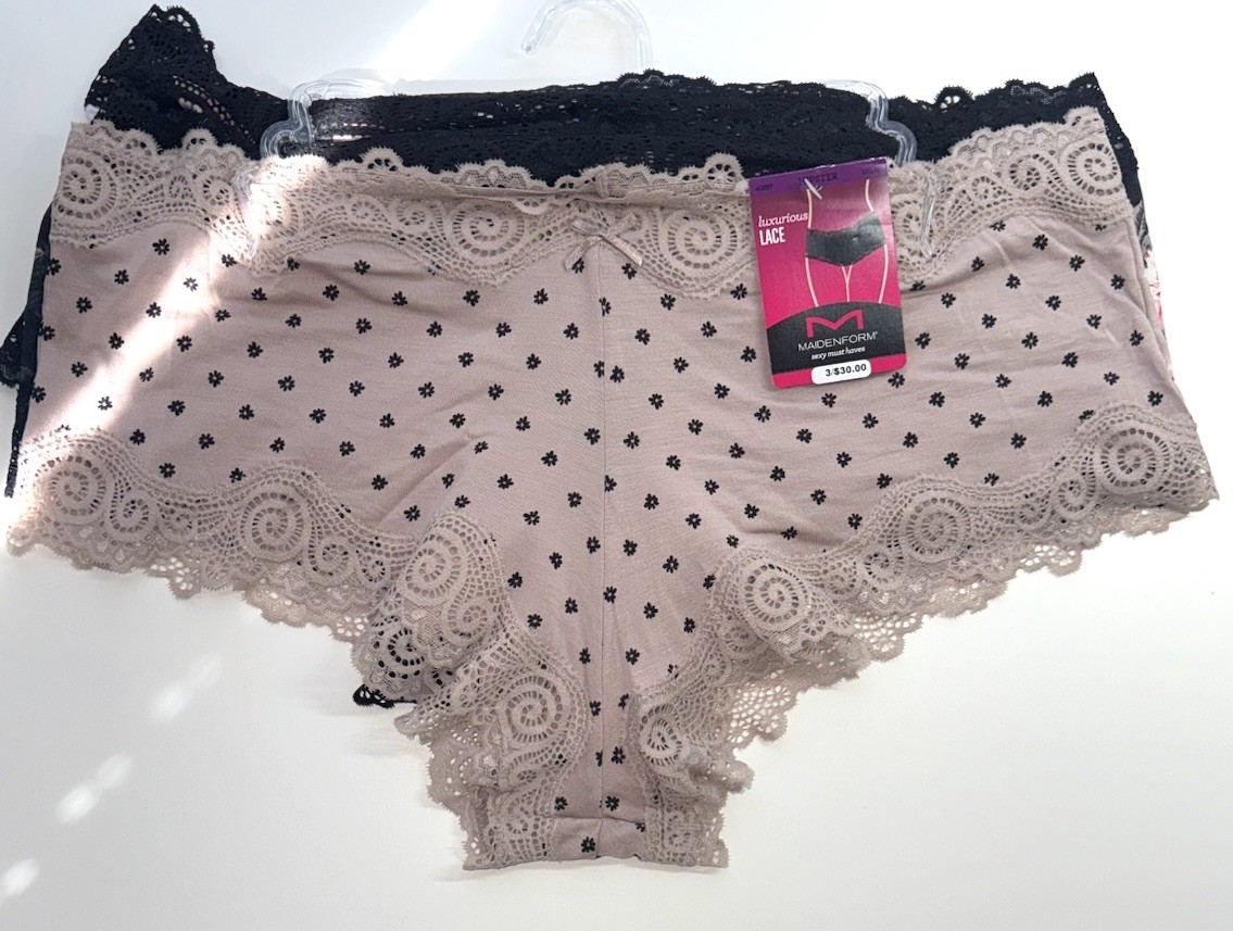 MAIDENFORM Women’s Size 2XL / 9 Hipster 3-Pack Stretch Lace Panties 40837 Modal