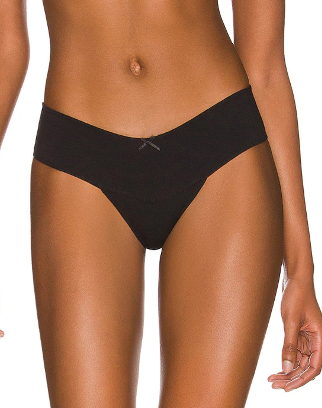 Eberjey Pima Stretch Cotton V Thong in Black L35430 Womens Size XS/S