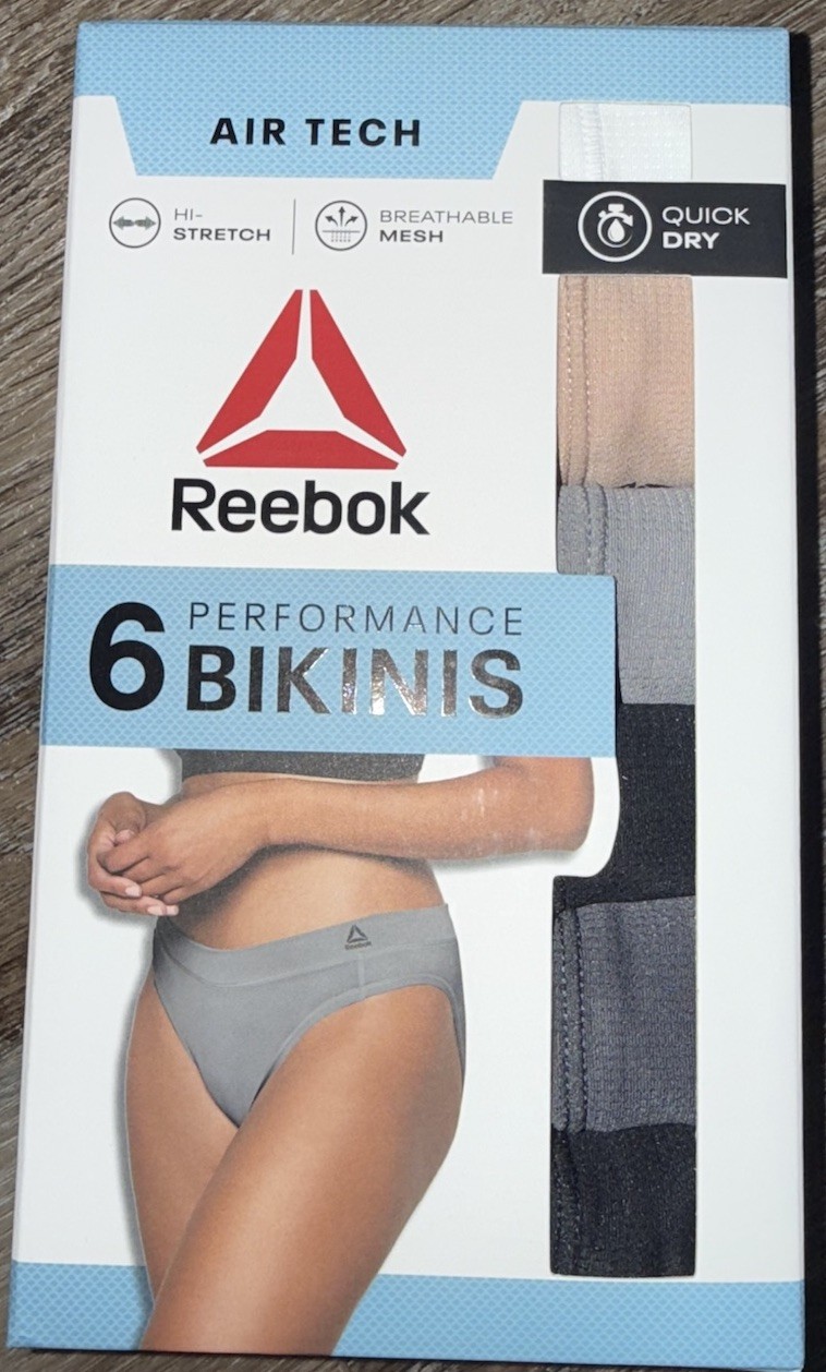 Reebok ~ Womens Air Tech Bikini Underwear Panties Polyester Blend 6-Pair ~ 2XL