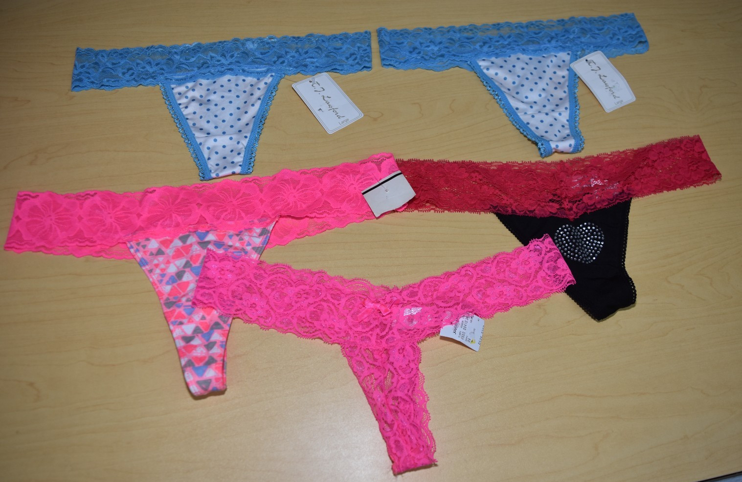 5 New Pink Blue Black Lace top thong panties Lot Discreet Shipp L large