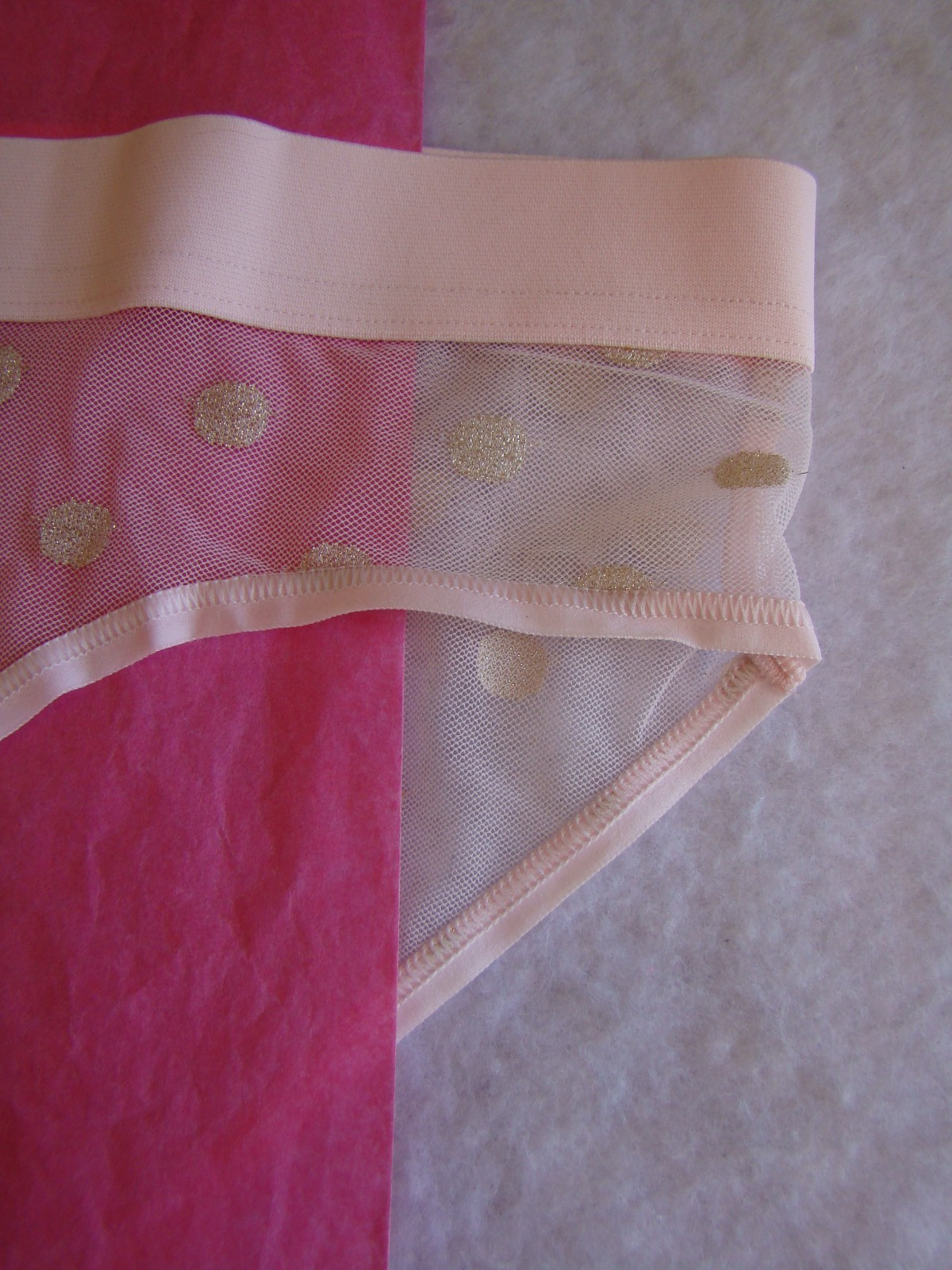New Victoria’s Secret Pink Gold Polka Dot Sheer Shimmer Hiphugger Hipster Panty