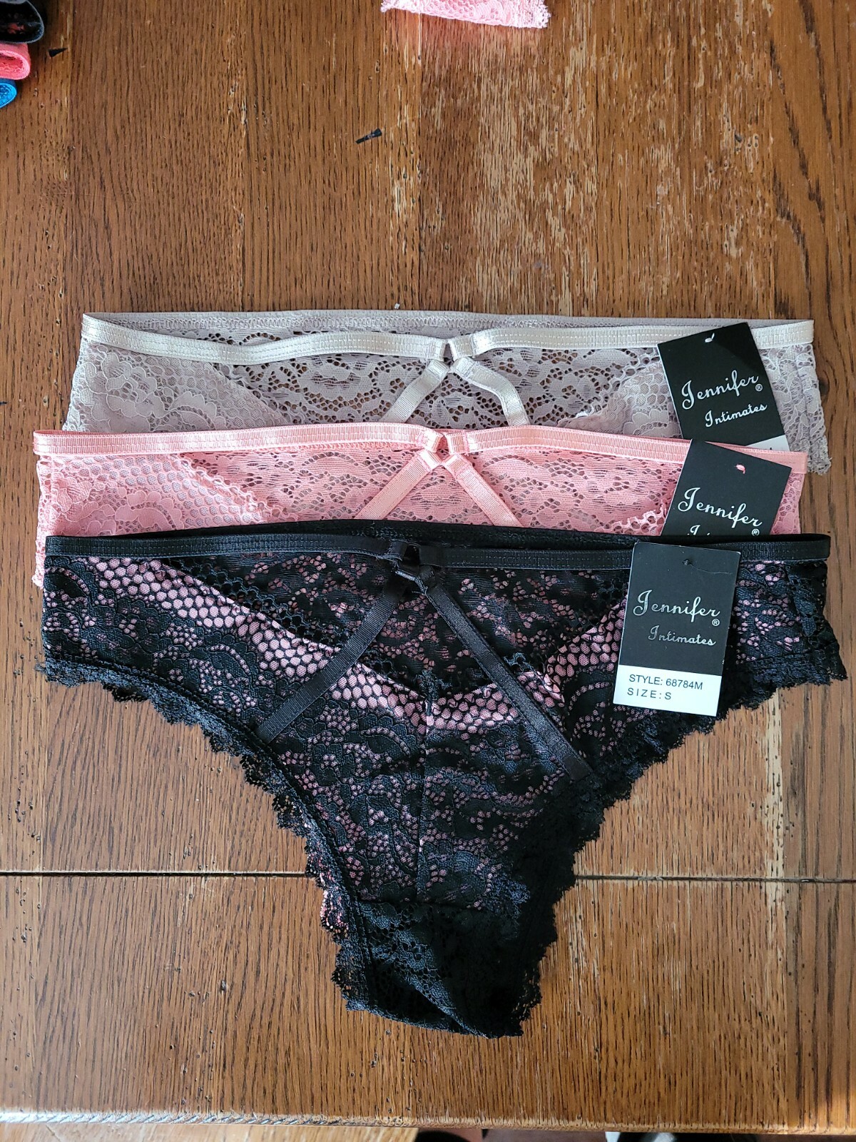 Jennifer Intimates panties small lace geometric lace cage 68784m 3 pack