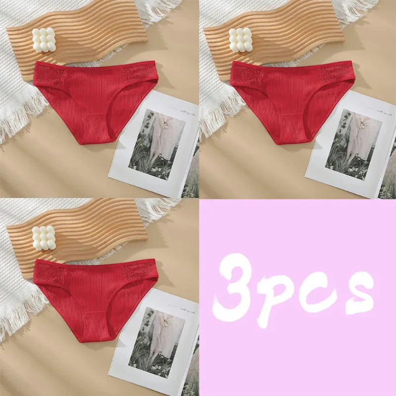 3pc Cotton Panties Women Solid Color Triangle Pants Soft Breathable Underwear