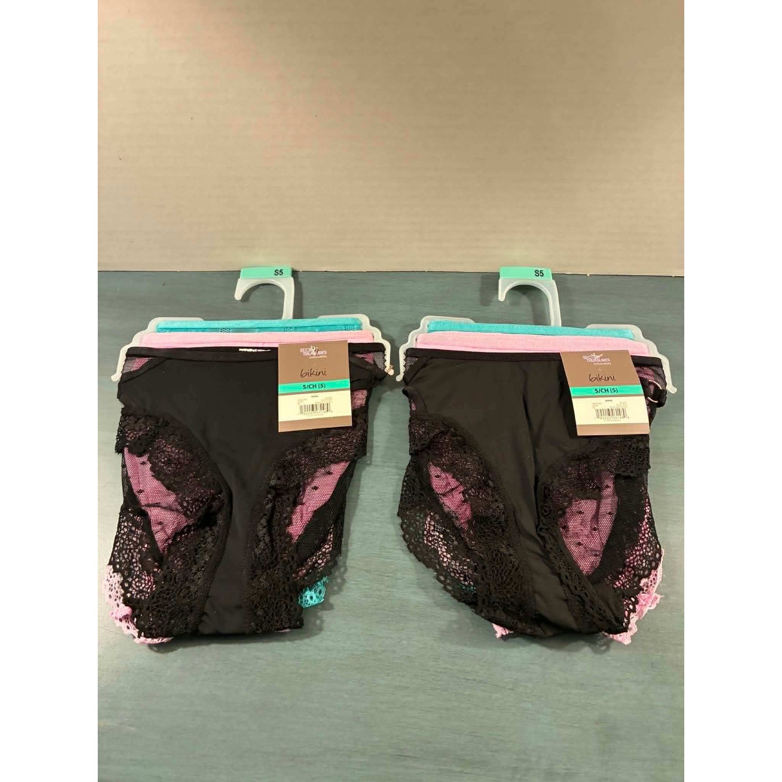 Secret Treasures Intimates Bikini Panties 6 Lace Mesh Black Teal Pink S 5
