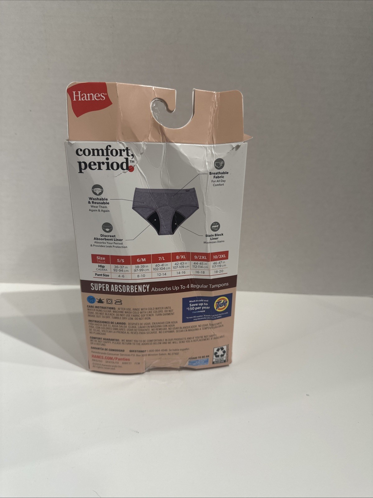 New 3pk 8/XL Hanes Women’s Comfort Period Super Absorbency Hipsters Underwear