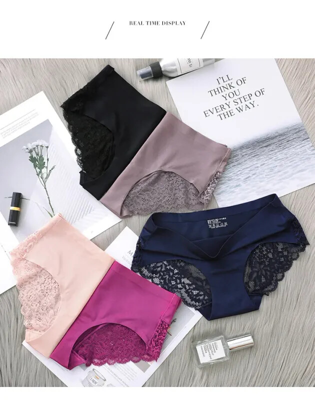 4Pcs Women’s Panties Exquisite Lace Comfort Underwear Silk Satin Seamless Girls