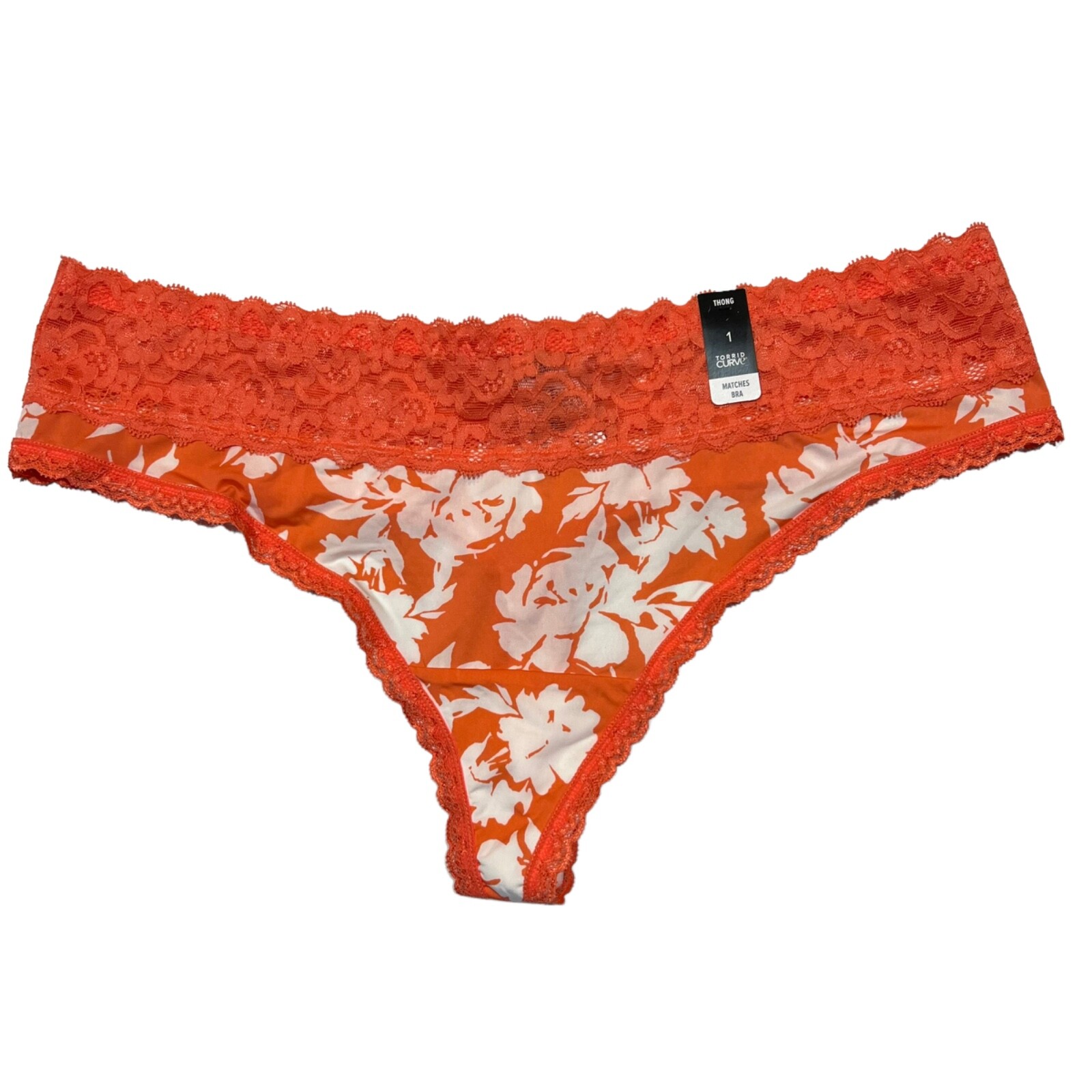 NWT TORRID Thong Pantie Underwear Sz 0X-1X-2X Silky Lace Orange White