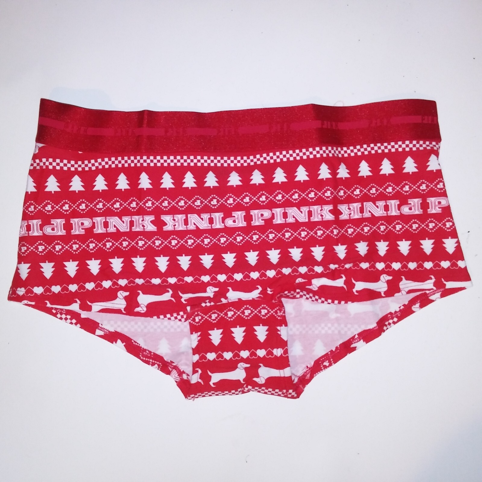 Victoria Secret PINK Panty Boyshort Shortie White Red Winter Christmas Fair Isle