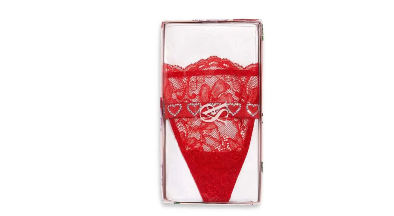 NEW VICTORIAS SECRET HEARTBREAKER V STRING THONG PANTY & LEG GIFT SET SMALL