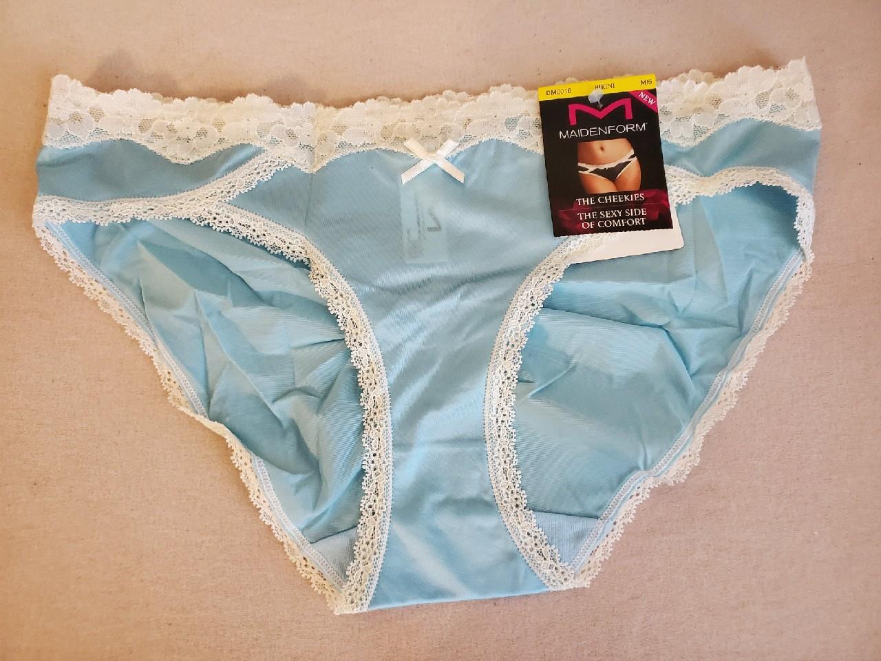 NWT Maidenform Lace Trim Bikini Panties smooth nylon ruched DM0016 OMO BLUE S