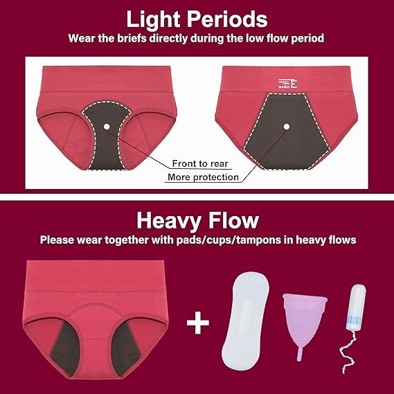 3pack Triangle Period Underwear High-waisted Leak-Proof 100% cotton women