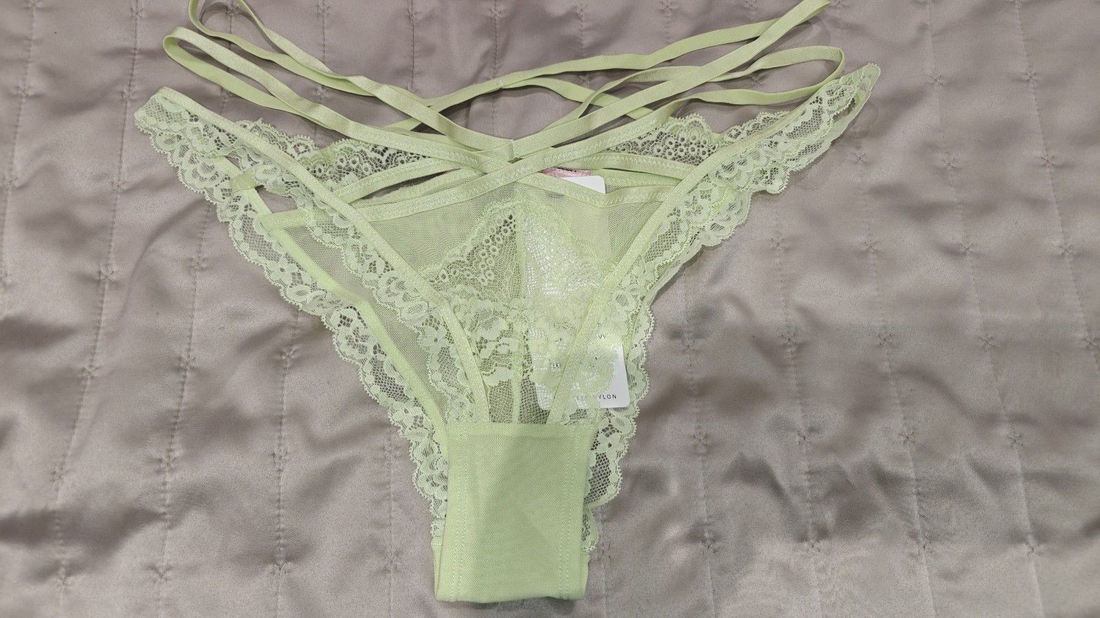 BNWT-HUNKEMOLLER Sheer Lace & Mesh Brazilian Brief – UK 12 – Green