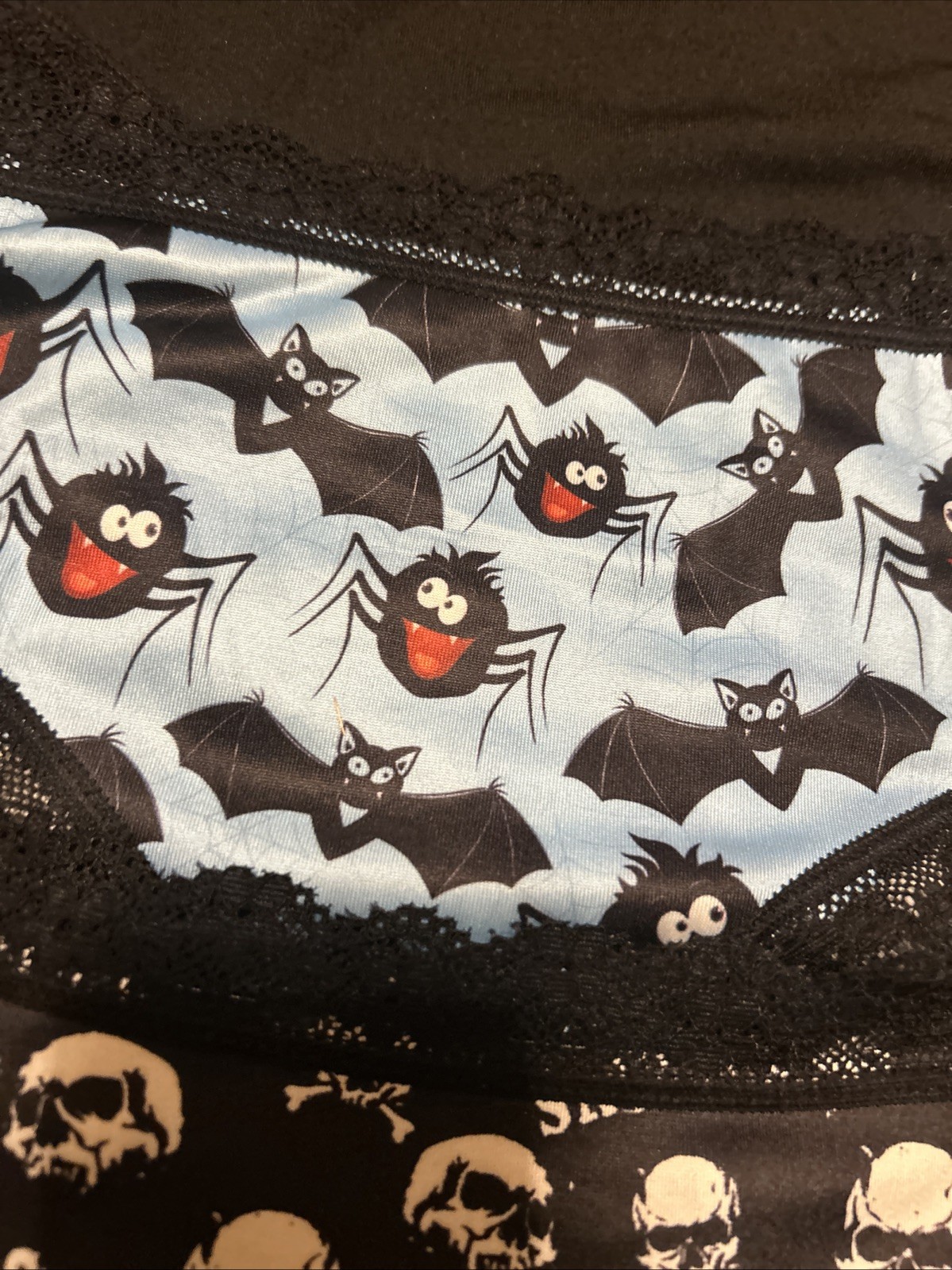 Morvia 3pk lace trim Skater goth Skater Emo panties L Plain Skull Bats & Spider