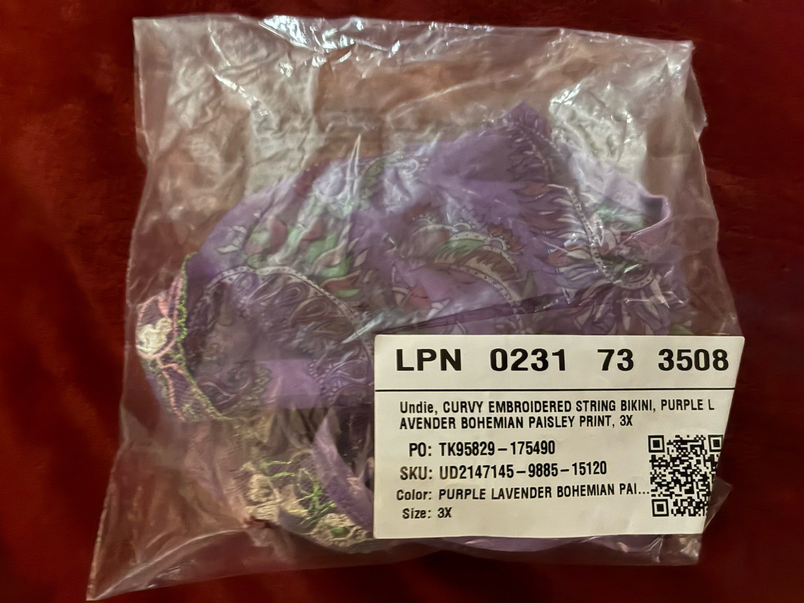 Savage X Fenty Lavender Bohemian Paisley Embroidered String Bikini 3X NWT